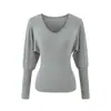 Estilo Garota Popular Sexy Cintura Fina Gola V Camiseta com Forro de Lã Outono e Inverno 2025 Manga Morcego Camisa para Camadas Internas Top de Manga Longa