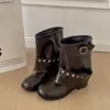 Botas Melard marrones de tacón grueso para mujer, nuevo estilo otoño 2026, que aumentan la altura, estilizan, estilo británico, adecuadas para combinar con faldas y pantalones