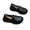 Zapatos Lefu de una sola capa de cuero con suela gruesa hechos a mano, zapatos de cuero negro sin cordones, zapatos casuales de cuero de vaca con suela blanda para mujer para las cuatro estaciones