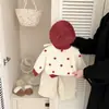 Suéter Grueso Elegante para Niña Pequeña de Otoño e Invierno Nuevo Bebé Rojo con Pompón Tejido Ropa Festiva Moderna