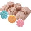 Molde de Silicone em Forma de Flor com 6 Cavidades para Sobremesa, Bolo, Assar, Bolo da Lua, Silicone de Grau Alimentício, Ferramenta de Fácil Desenformagem