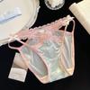 Apaixone-se à Primeira Vista~ Calcinhas Sexy de Renda Estilo Francês com Recortes Transparentes, Tanga Feminina de Cetim com Fenda Alta e Cintura Baixa