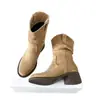 Botas de Cowboy Ocidentais Retrô Femininas 2026 Outono Novo Estilo Pessoa Baixa Salto Grosso Botas de Equitação Aumento de Altura Combinando com Saias Botas de Equitação