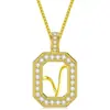 Kamanqi Tk Cruzamento Luz de Luxo Alto Padrão Ouro 18K Quadrado Pingente 26-Letras Colar para Mulheres com Nome Único em Inglês