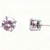 Brincos de Zircônia Colorida Redonda de 7mm para Mulheres, Design de Nicho Estilo Coreano, Brincos Modernos e Requintados com Quatro Garras Hefang