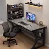 Escritorio de computadora, escritorio para gaming, juego de escritorio y silla de oficina, escritorio sencillo para estudiar en casa, con estantes de almacenamiento, apto para dormitorios, para estudiar y escribir