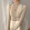 Ropa de primera línea suéter de cachemira de cuello alto para mujer a rayas adelgazante estilo coreano camiseta interior suéter de una pieza sin costuras suéter de lana cubierta