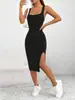 Vestido de Alça Slim com Fenda Lateral de Cor Lisa, Novo Lançamento Primavera/Verão 2025, Europeu e Americano, Venda Quente Transfronteiriça na Amazon