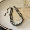 Collar de perlas de Tahití de imitación gris de doble capa apiladas, moderno y elegante, estilo Spice Girls, para mujer, ligero y lujoso, para clavícula.