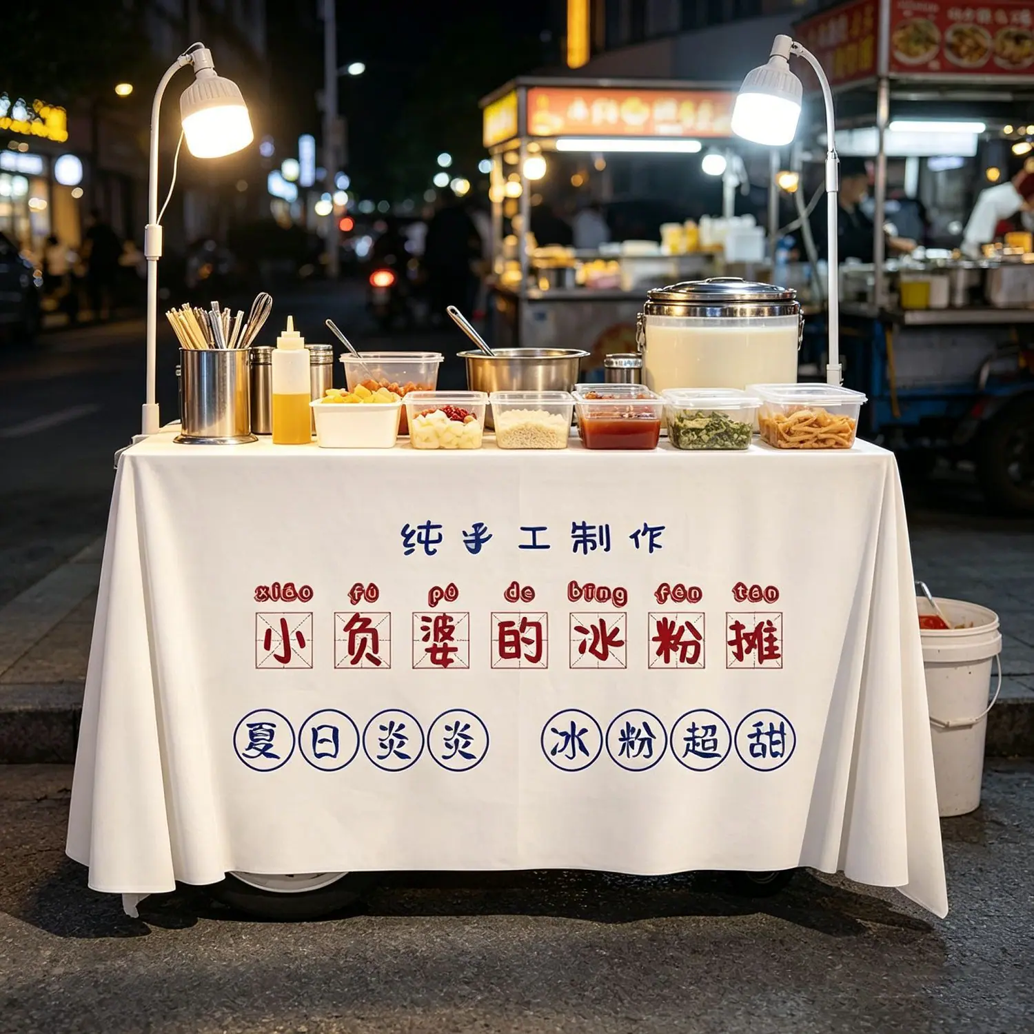 摆摊大麦小负婆的冰粉摊