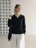 Suéter de punto de manga larga para mujer con cuello polo estilo coreano, otoño e invierno 2026, corte holgado casual, top suéter de cuello en V