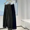 Em EstoqueCalça Casual Feminina de Veludo Cotelê Verde Escuro Vintage, Cintura Alta, Caimento Solto, Perna Reta, Barra Dobrada