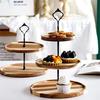 Venta caliente de fábrica bandeja de madera de acacia de tres niveles bandeja de exhibición de pastel de cumpleaños boda bandeja de postre de té de la tarde bandeja de frutas
