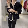Abrigo tipo suéter de terciopelo de imitación visón, nuevo estilo Primavera y Otoño 2023, para mujer, estilo occidental, cárdigan a cuadros, suelto, estilo Chanel, top para mujer