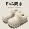 Solado grosso antiderrapante pode ser usado ao ar livre cabedal impermeável pantufas de algodão femininas novo outono e inverno casa interior quente sapatos de algodão com forro de veludo