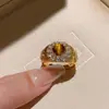 Anillo de Ojo de Tigre Natural Estilo Maillard Goulas para Mujer Nicho de Gama Alta Retro Microincrustado con Circonita Anillo para el Dedo