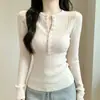 Blusa de tricô rosa com padrão torcido e gola henley de manga longa, estilo Miu, para mulheres, outono e inverno, slim fit, top base BM