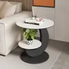 Directo del fabricante: Mesa auxiliar moderna y sencilla de roca sinterizada para sala de estar y balcón, mesa redonda pequeña de doble capa, mesa auxiliar para sofá
