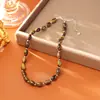 Colar de Pedra Olho de Tigre Ágata Natural, Simples e Elegante, Estilo de Luxo, Corrente para Suéter Outono e Inverno, Design de Nicho, Corrente de Pescoço da Moda