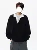 Sudadera con Capucha de Manga Larga con Textura Americana de Nicho, Falsa de Dos Piezas, Solapa, Otoño para Hombre, Patchwork, Top Casual de Manga Larga de Gama Alta