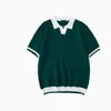 Camisa Polo de Tricô Versátil Minimalista com Gola Lapela Respirável de Manga Curta para Homens - Cor Contrastante, Verão, Casual de Negócios