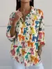 Exportação Transfronteiriça da Amazon Outono Novo Estilo Feminino Estampa Personalizada com Grafite Versátil Manga Longa Solta Camisa de Botão