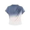Camiseta de Malla con Purpurina Degradada de Verano 2026 Nuevo Top de Manga Corta Fruncido Ajustado para Mujer Distribución al por Mayor