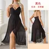 Feiyun Malla Multicolor Sexy Bata de Noche Cuello en V Correas Cruzadas Dobladillo Irregular Vestido Largo Bata de Casa para Mujer 683