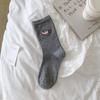 Calcetines de Dibujos Animados con Bordado de Cachorros Lindos para Mujer Otoño e Invierno Ins Estilo Japonés de Moda Estilo Preppy Grises con Encaje Coreano Calcetines de Media Pantorrilla