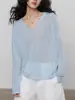 Blusa Delgada de Manga Larga con Cuello en V Holgada Perezosa Holgada Protección Solar Ropa Casual de Trabajo para Mujer Top
