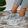 Zapatos deportivos casuales de malla tejida voladora de talla grande para mujer, con cordones, suela gruesa, encaje, para primavera y verano, comercio exterior
