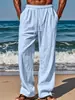 Pantalones casuales para hombre de primavera y otoño, lino estilo americano, transpirables, cómodos, corte holgado, cordón, pantalones deportivos, hechos a medida