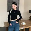 Crop top de otoño de manga larga con estampado retro americano y cuello redondo, estilo ins para mujer, corte ajustado y favorecedor