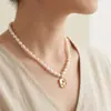 Colar de Pérolas Naturais de Água Doce, Corrente para Clavícula com Pingente Quadrado de Tulipa de Luxo Leve, Colar de Joias Elegante Estilo Designer