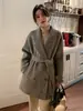 Abrigo de Lana de Alpaca de Doble Faz de Longitud Media con Cuello de Solapa Doble y Cordones Sueltos para Mujer 25 Nuevo Estilo Otoño e Invierno