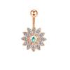 Piercing de Umbigo com Diamante de Flor Anel de Umbigo em Aço Inoxidável Flor de Ameixa Pingente Longo Fivela de Umbigo Conjunto de 9 Peças