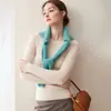 Suéter de cachemira de punto fino para mujer, estilo simple versátil sin costuras de primera línea, de un solo hombro, estilo que adelgaza, capa base de suéter tejido