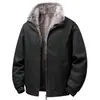 Chaqueta de Algodón para Hombre Otoño e Invierno Acolchada con Felpa Espesa Ropa de Trabajo Cuello Alto Cierre de Cremallera Versión para Personas de Mediana Edad y Jóvenes Chaqueta Integrada de Lona Lavada con Felpa