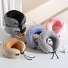 Almohada de Viaje Negra con Capucha en Forma de U Portátil para Avión Tren de Alta Velocidad Coche Descanso para Dormir Almuerzo Almohada para el Cuello Rayas Simples con Capucha