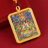Tíbet Pintado a Mano Mitad Dorado Thangka Wu Ye Tara Verde Dios Amarillo de la Riqueza Doce Animales del Zodiaco Colgante de Collar con Colgante de Thangka