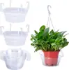 Uma variedade de vaso de flores de plástico redondo transparente para pendurar vaso de flores para pendurar no fundo bandeja de gotejamento bandeja para pendurar plantas de interior