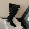 Botas Altas de Moda Coreana Simples Plisadas de 6 cm 2026 Nuevas Llegadas Otoño/Invierno Punta Fina Tacón Grueso Hasta la Rodilla Botas de Caballero