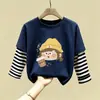 Novedad Primavera y Otoño Blusas Sueltas para Niñas Parches de Dibujos Animados Algodón Puro Capa Base Camisetas de Moda Camisetas de Manga Larga Elegantes para Niños
