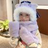 Chapéu infantil Pony Polly, cachecol de outono e inverno, conjunto de três peças, chapéu de proteção auricular forrado de lã para meninas, chapéu de proteção contra o frio