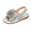Sandalias de flor con lentejuelas y pedrería para niñas, zapatos de verano para la playa para niños, tira trasera con velcro, suela suave, zapatos de princesa antideslizantes