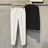 Pantalones de Verano Colgante Color Sólido Cónicos Cortos para Hombre Británicos Sin Planchado Slim-fit Cintura Elástica de Doble Cara Pantalones Casuales