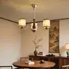 Nuevo estilo chino Dinastía Song Estética Sala de estar Araña, Estilo Antiguo Retro Color Nogal Piel de Oveja Zen Impreso Pasillo Luz Principal