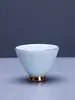 Tazas de Té de Cerámica Azul Pintadas en Oro, Juego de Té Kung Fu de 10 Piezas, Tazas de Maestro para el Hogar, Tazas de Degustación, Juego Individual de 6 Piezas