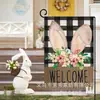 Bandera de Jardín de Pascua Transfronteriza con Conejo, Huevos, Perro y Zanahoria Impresión a Doble Cara para Decoración Exterior Bandera de Jardín