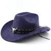 Chapéu de Cowboy Western Clássico de Camurça para Homens e Mulheres, Chapéu para Viagem ao Ar Livre, Chapéu Estilo Étnico com Aba Enrolada, Chapéu de Feltro